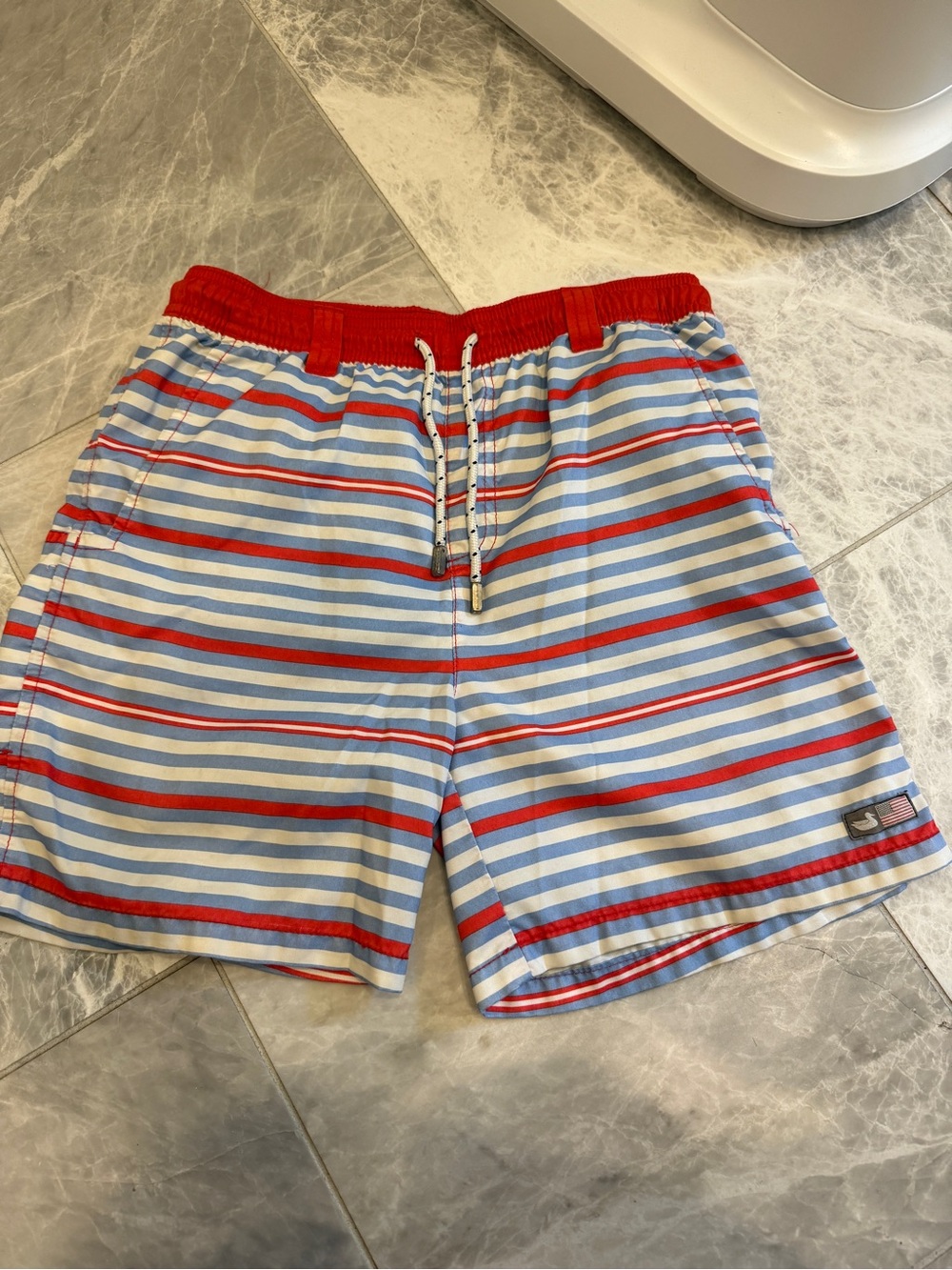 Southern Marsh Men's Red & Light Blue Striped Swim Trunks